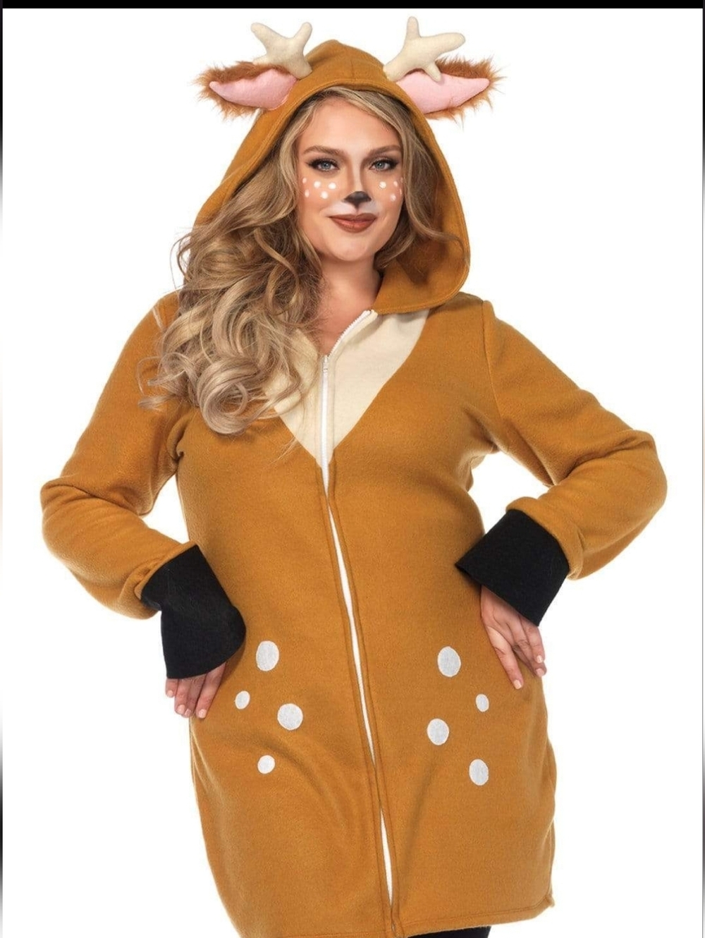 Leg Avenue Plus Size Deer Costume Dress in Camel with Cream and Black Accents